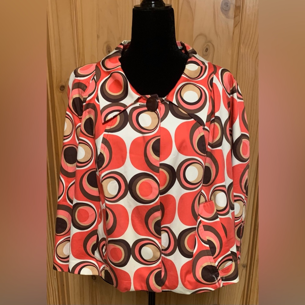 COPY - I.N. Studio Red and Brown Blazer with Retro Geometric Design